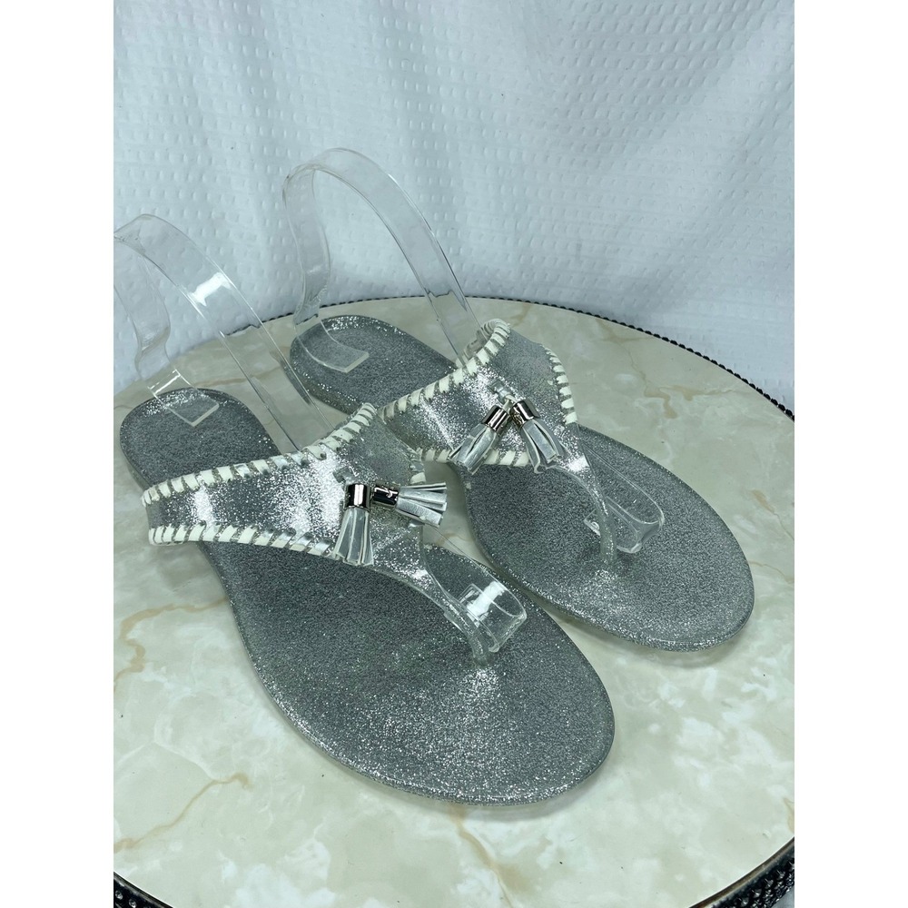 Jack Rogers Alana Glitter Jelly Tassel Thong Sandals Womens 10 Silver Beach Flat